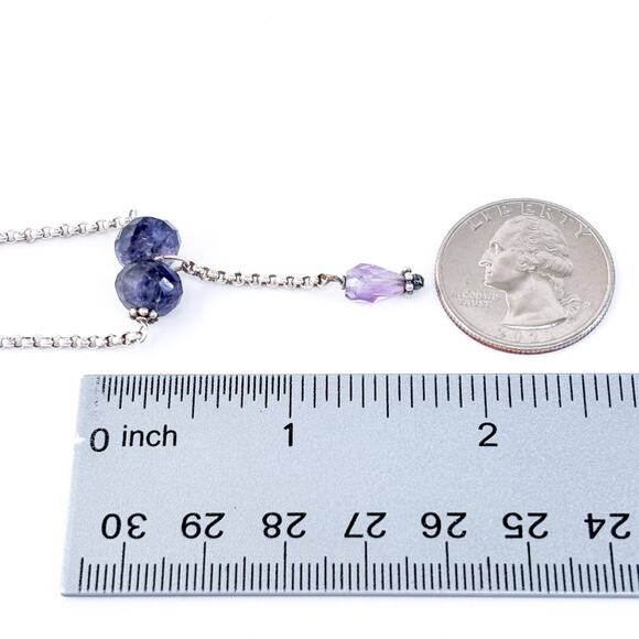 Vintage Sterling Silver 925 Amethyst Drop Rolo Chain Necklace 18.5" - Picture 4 of 5